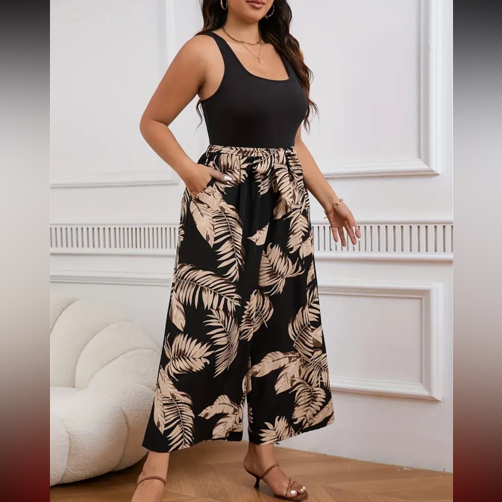 Jumpsuit Romper Wide Leg Stretch Top/Waist So Flattering Floral Belted NWT Sz 2x